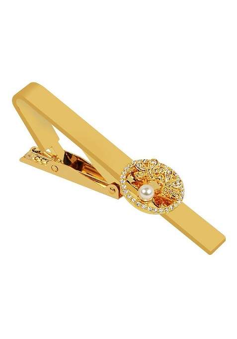 Men'S Gold Zircon Studded Tie Pin Statement Brooch