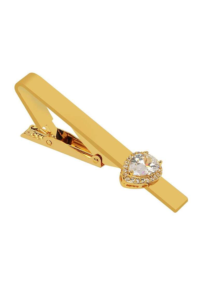 Men Gold Zircon Studded Tie Pin Statement Brooch - Indya