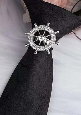 Men Silver Zircon Studded Tie Clip Statement Brooch