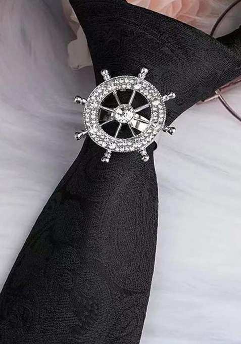 Men Silver Zircon Studded Tie Clip Statement Brooch