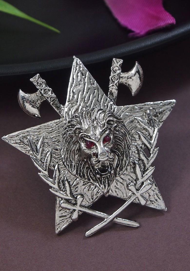 Men Silver Toned Magestic Roar Lion Face Brooch