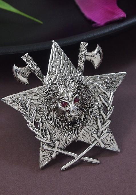 Men Silver Toned Magestic Roar Lion Face Brooch