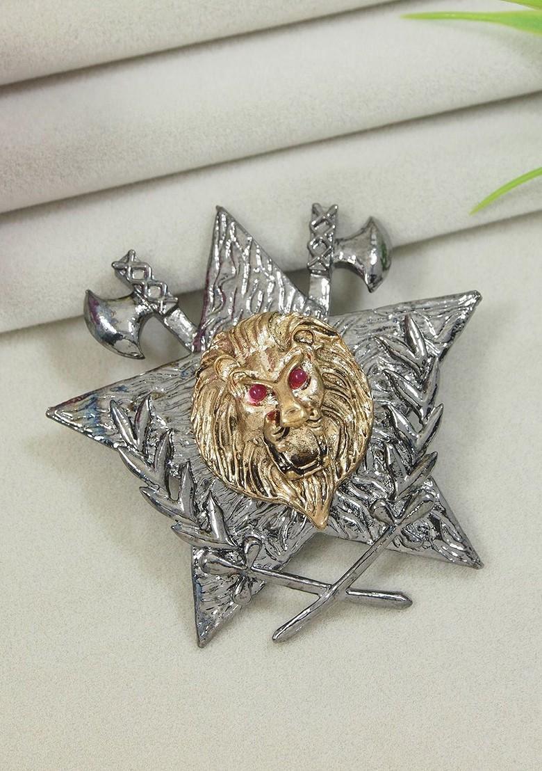 Unisex Metallic Toned Magestic Roar Lion Face Brooch