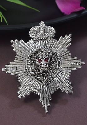 Men Metallic Toned Magestic Roar Lion Face Brooch