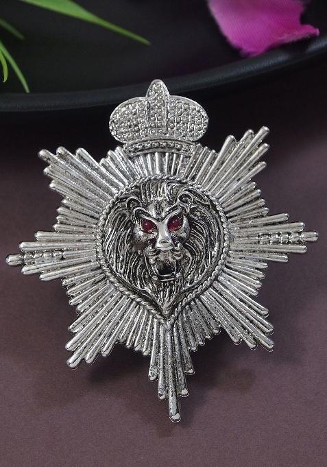 Men Metallic Toned Magestic Roar Lion Face Brooch