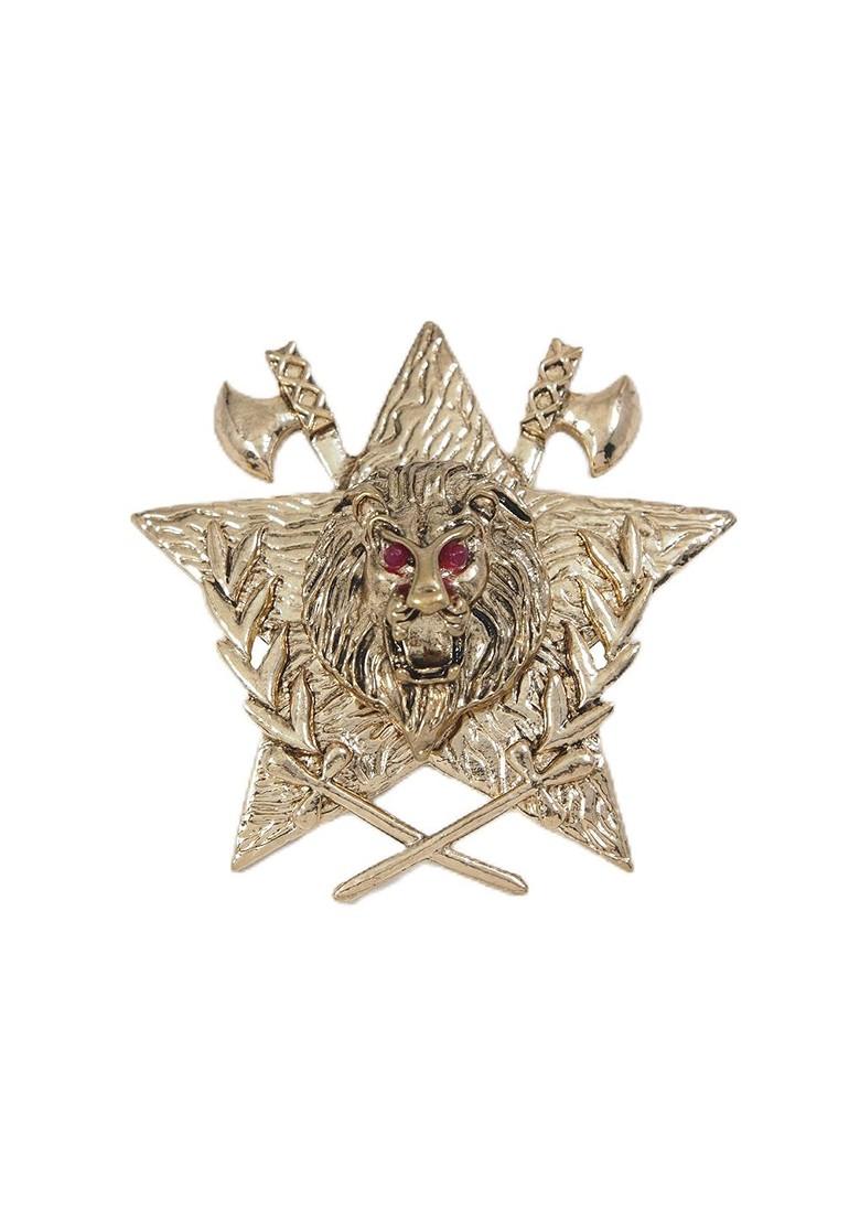 Men Gold Toned Magestic Roar Lion Face Brooch