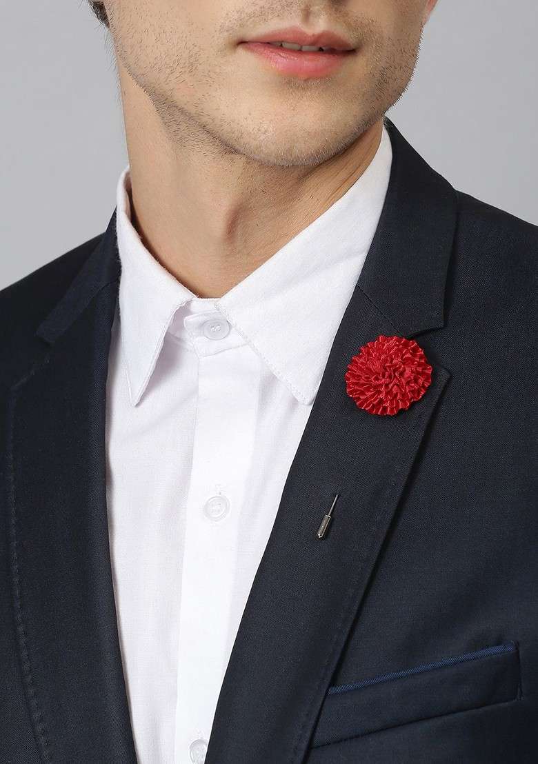 Men Red Floral Brooch Lapel Pin - Indya