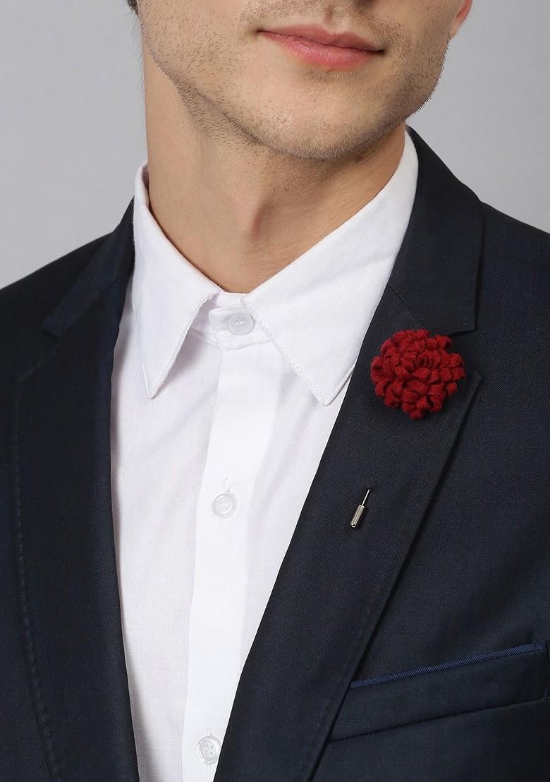 Men Red Floral Brooch Lapel Pin