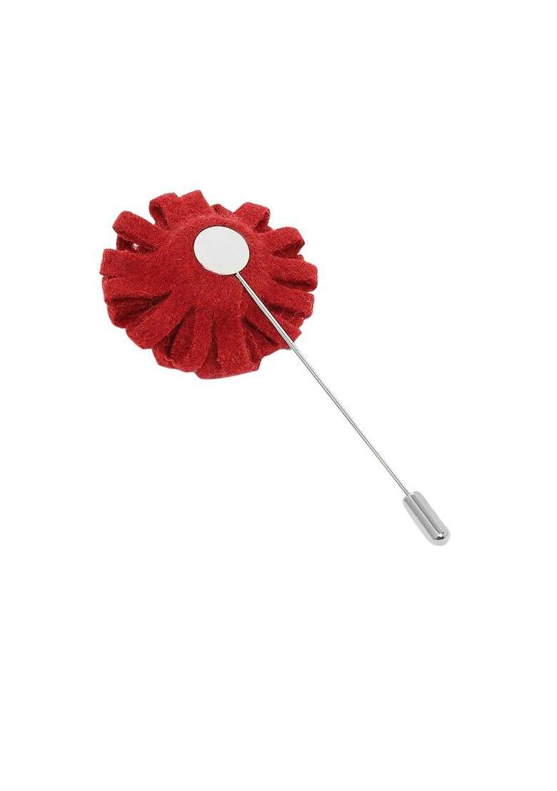 Men Red Floral Brooch Lapel Pin - Indya