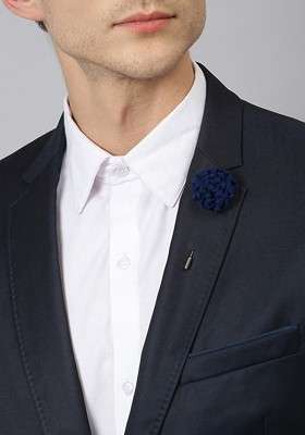 Men Blue Floral Brooch Lapel Pin - Indya