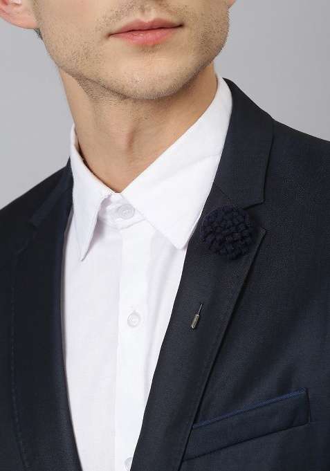 Men Navy Blue Solid Lapel Pin