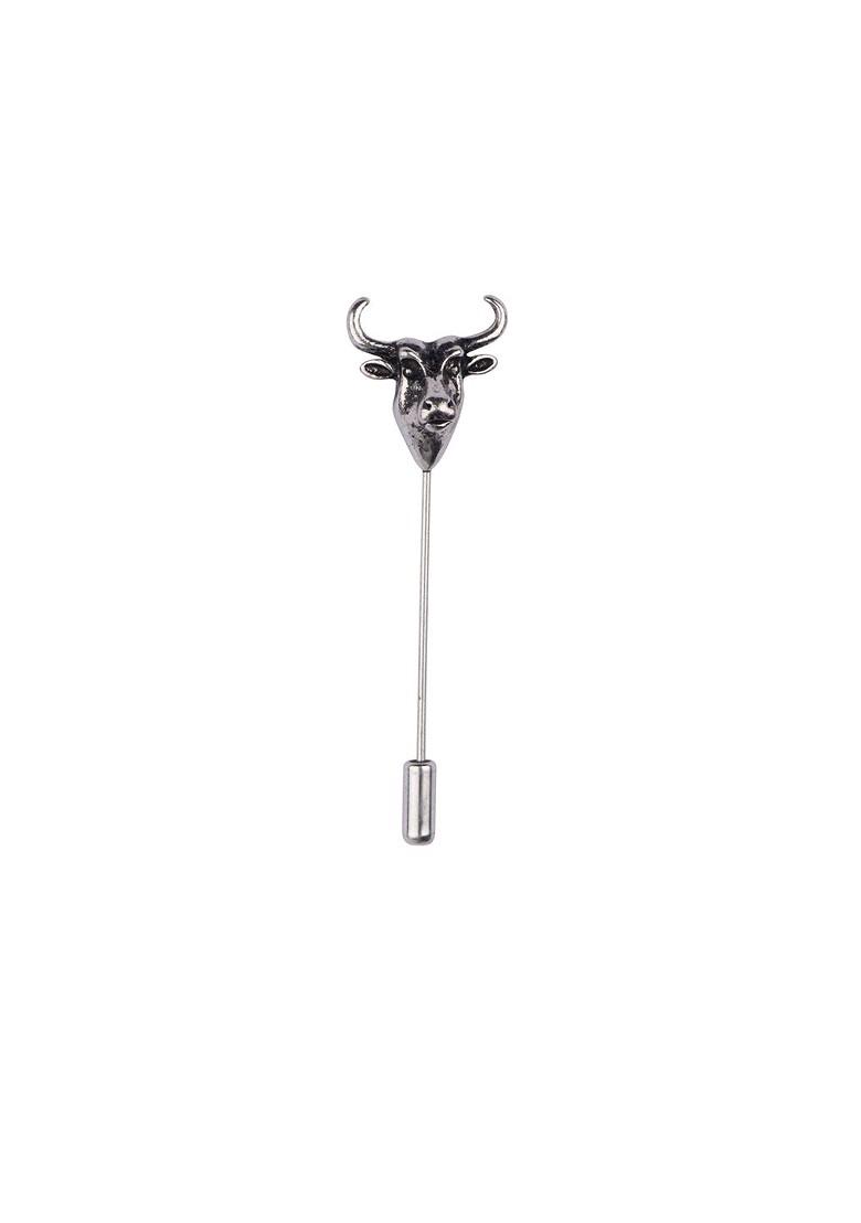 Men Silver Toned Yak Lapel Pin