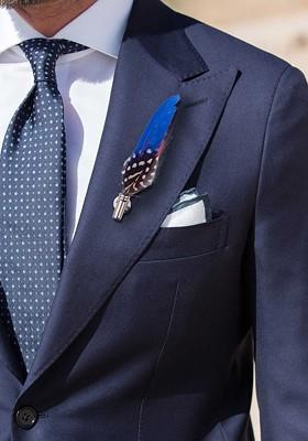 Men Silver Toned Blue Feather Lapel Pin