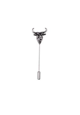 Men Silver Toned Solid Bull Shaped Lapel Pin