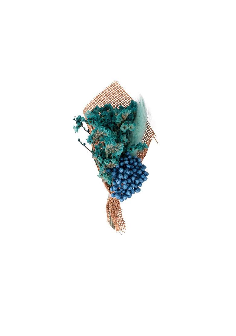 Men Teal Blue Dry Flower Wedding Boutonniere Lapel Pin