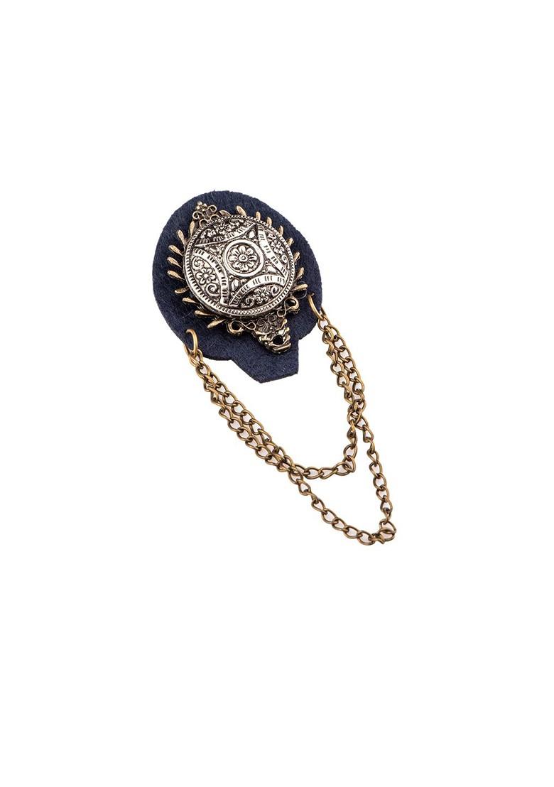 Men Blue Gold Toned Antique Metal Lapel Pin