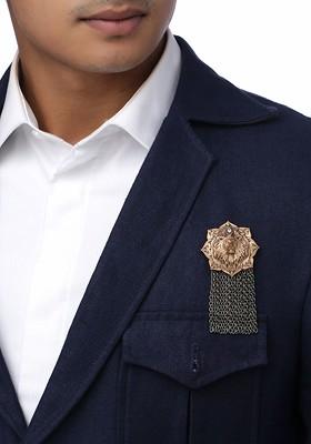 Men Copper Toned White Stone Studded Emperor Lion Statement Brooch