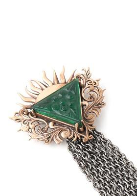 Men Metallic Gold Toned Rising Sun Brooch