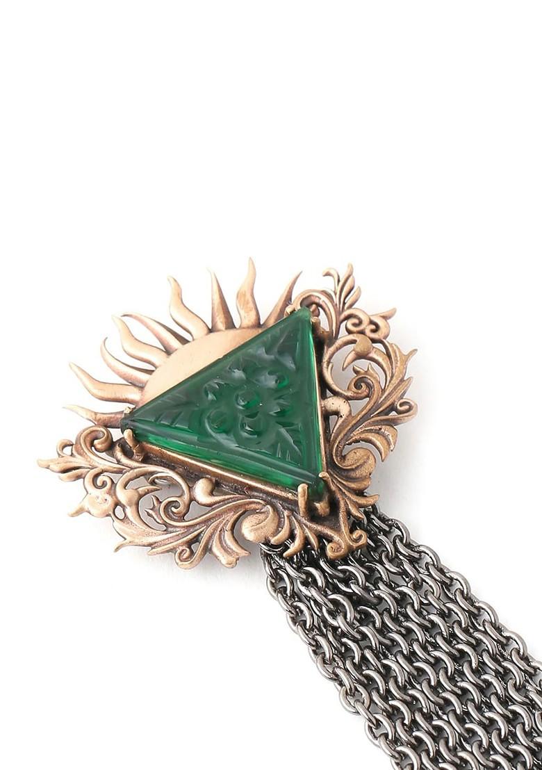 Men Metallic Gold Toned Rising Sun Brooch