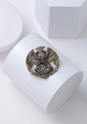 Men Metallic Gold Toned With Pink Stone Studded Mythical Phoenix Brooch