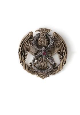 Men Metallic Gold Toned With Pink Stone Studded Mythical Phoenix Brooch