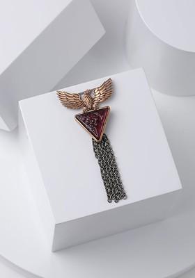 Men Antique Gold Plated Red Stone Studded Fire Phoenix Brooch