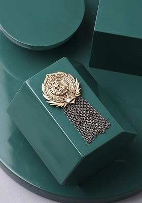 Men Metallic Gold Toned Russia Coin Brooch