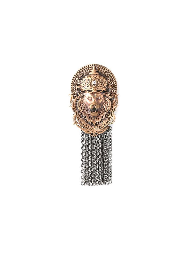 Men Gold Toned Metallic Stone Studded Lion King Brooch