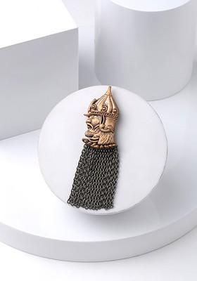 Men Black Gold Toned Alexander Nevsky Taselled Brooch