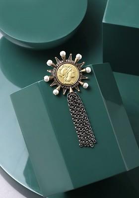 Men Gold Toned Metallic Beaded The Ancient Roman Brooch