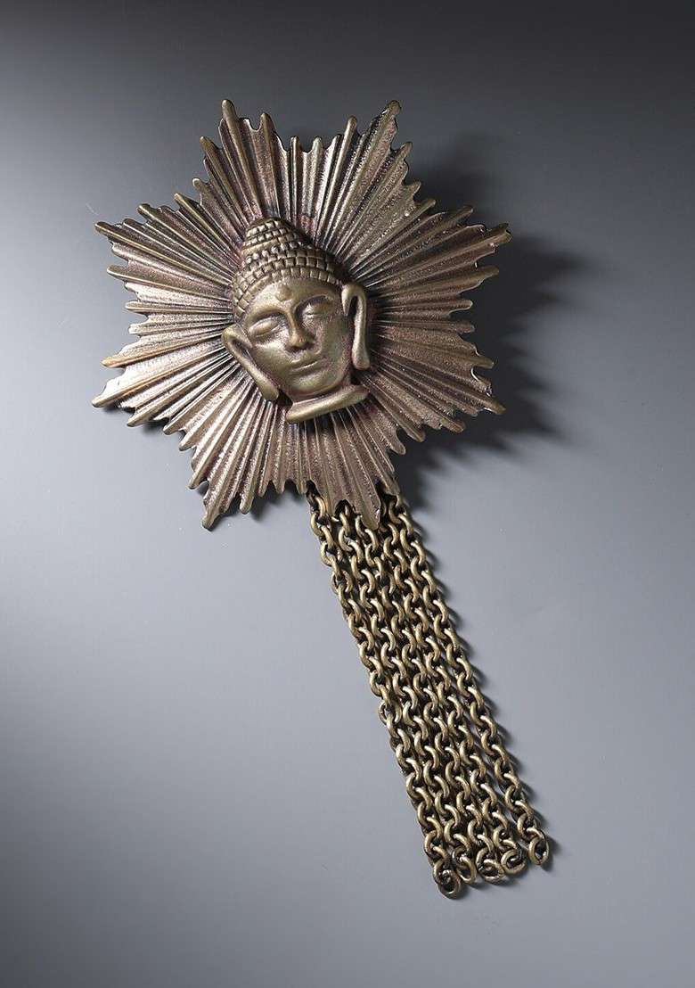 Men Metallic Artificial Stone Studded Beaded Buddha Brooch - Indya
