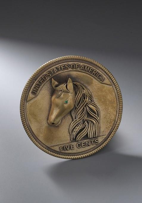 Men Antique Gold Toned The Horse Coin Brooch