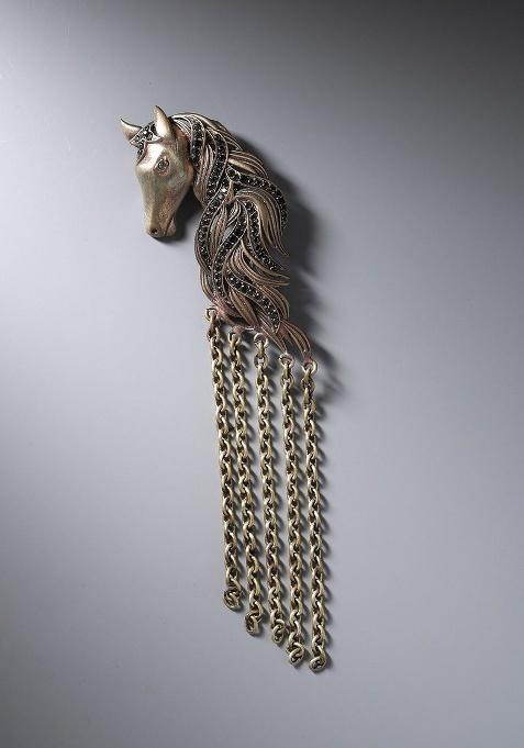 Men Antique Gold Toned The Mustang Brooch