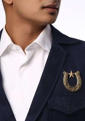 Men Gold Toned Brown The Horse Shoe Brooch - Indya