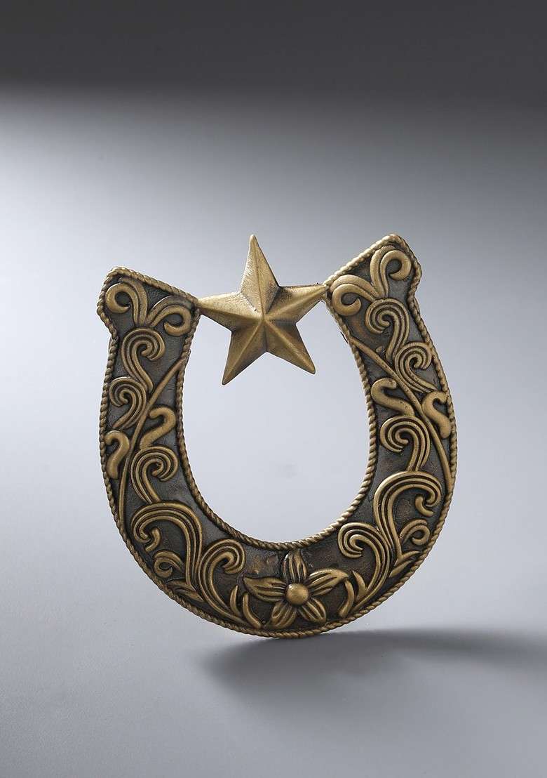 Men Gold Toned Brown The Horse Shoe Brooch - Indya