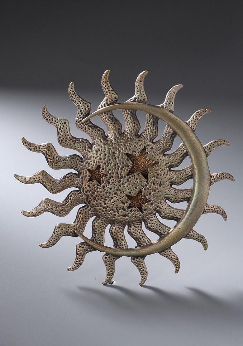 Men Metallic Toned Sun The Moon Statement Brass Brooch