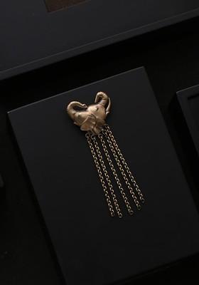 Men Gold Toned The Dual Headed Elephant Statement Brooch