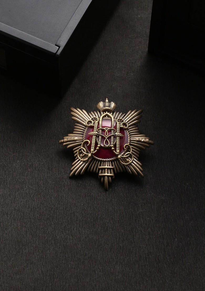 Men Gold Toned Maroon Enamelled The Emblem Statement Brooch