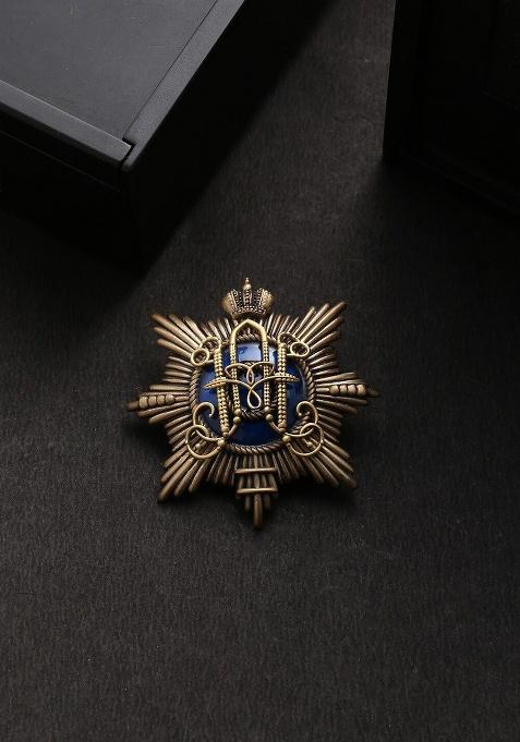 Men Gold Toned Blue Enamelled The Emblem Statement Brooch