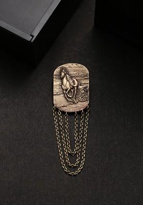 Men Gold Toned The Dangled Horses Statement Brooch