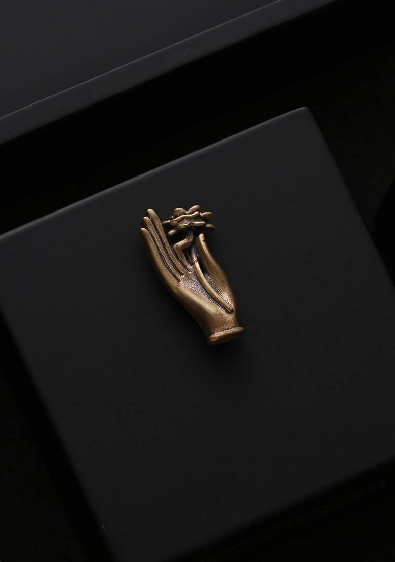 Men Antique Gold Toned The Padma Mudra Statement Brooch