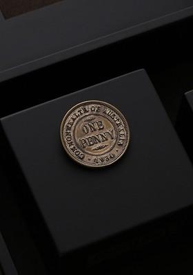 Men Antique Gold Toned Penny Coin Statement Brooch