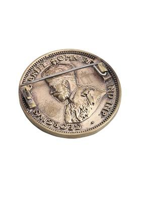 Men Antique Gold Toned Penny Coin Statement Brooch