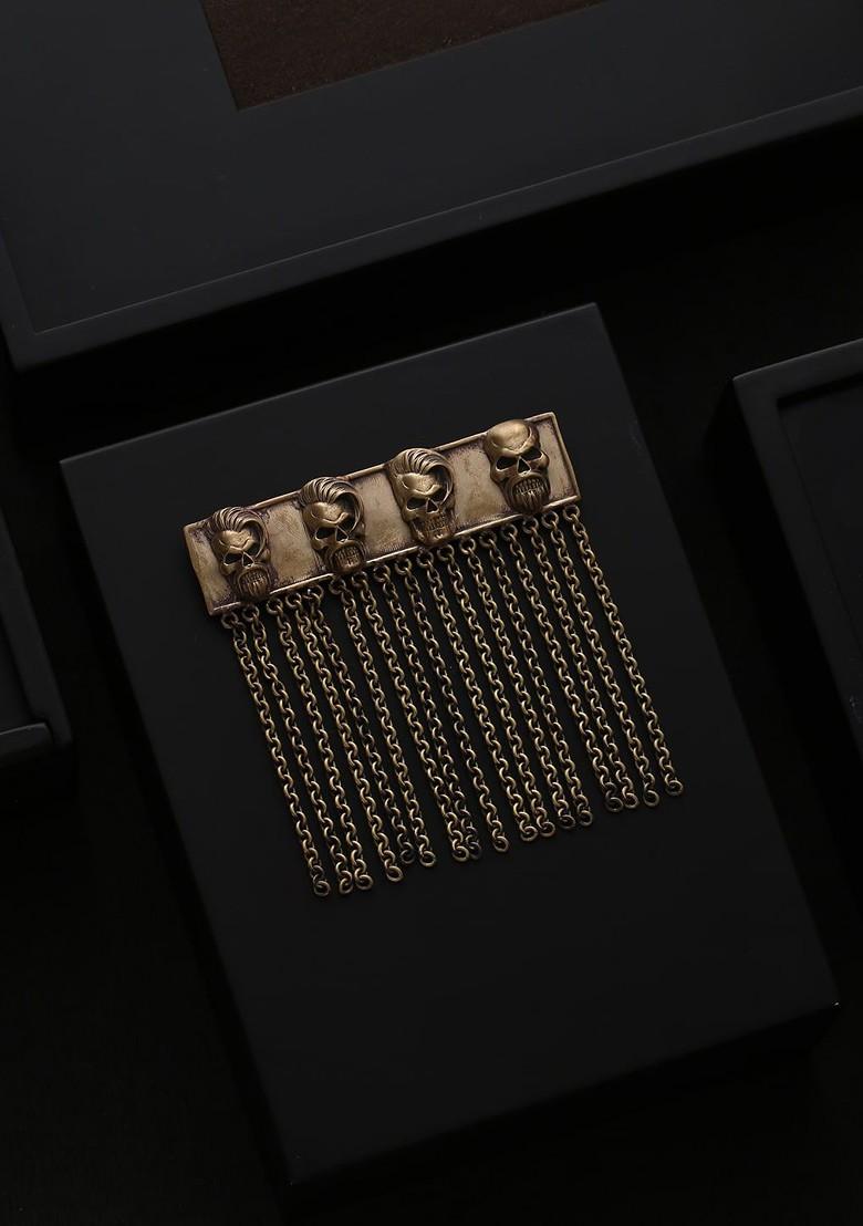 Men Gold Toned Skull Age Shaped Brooch