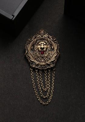 Men Antique Gold The Lion Power Brooch