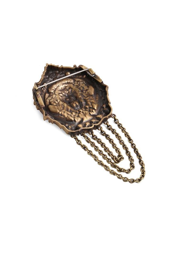 Men Antique Gold The Lion Power Brooch