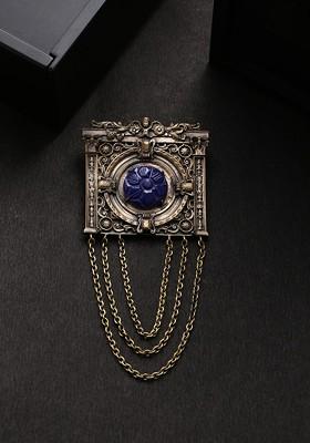 Men Gold Toned Blue The Clock House Statement Brooch