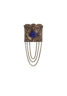 Men Gold Toned Blue The Clock House Statement Brooch