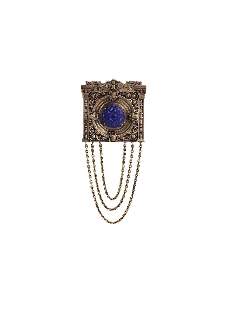 Men Gold Toned Blue The Clock House Statement Brooch
