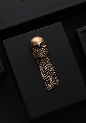 Men Antique Gold Toned The Iwazaru Inspired Skull Brooch